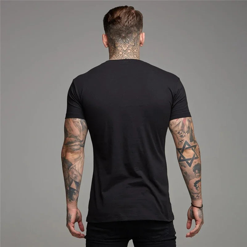 Camiseta de Algodão Masculina Gola V Slim